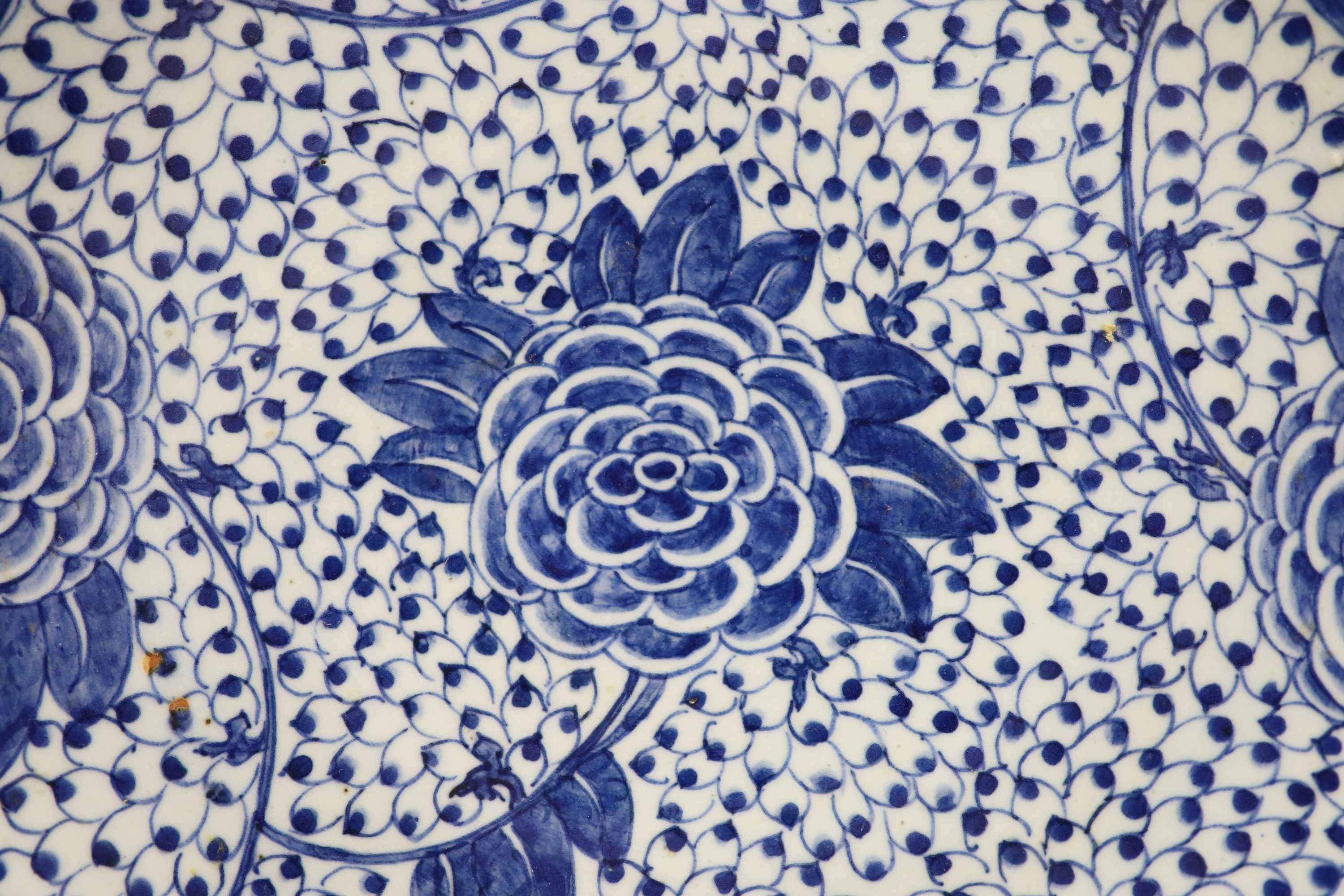 A 19th century Chinese blue and white dish, four character mark, 37cm